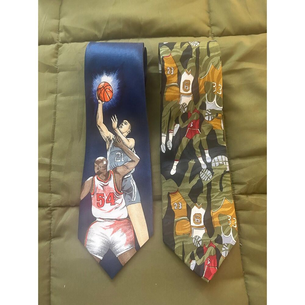 Lot of 2 Vintage Basketball Inspired Ties Coach Men Vauda Mazzeo